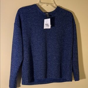 Women's Navy Ribbed Crewneck Sweater Top